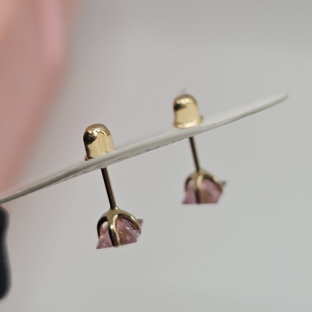 14KT Gold Square Pink Cubic Zirconia Screw Back Stud Earrings 4mm - Picture 9 of 10